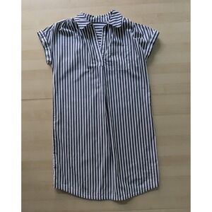 100% Cotton Nautical Resortwear White And Navy Stripe Shirt Dress Roll Sleeves